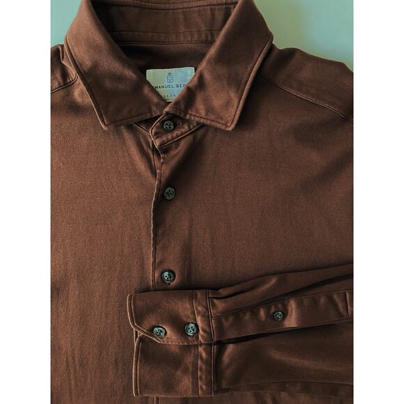 Emanuel Berg Casual Shirt Men L Brown Stretch Button Up Modern Fit - Picture 1 of 10